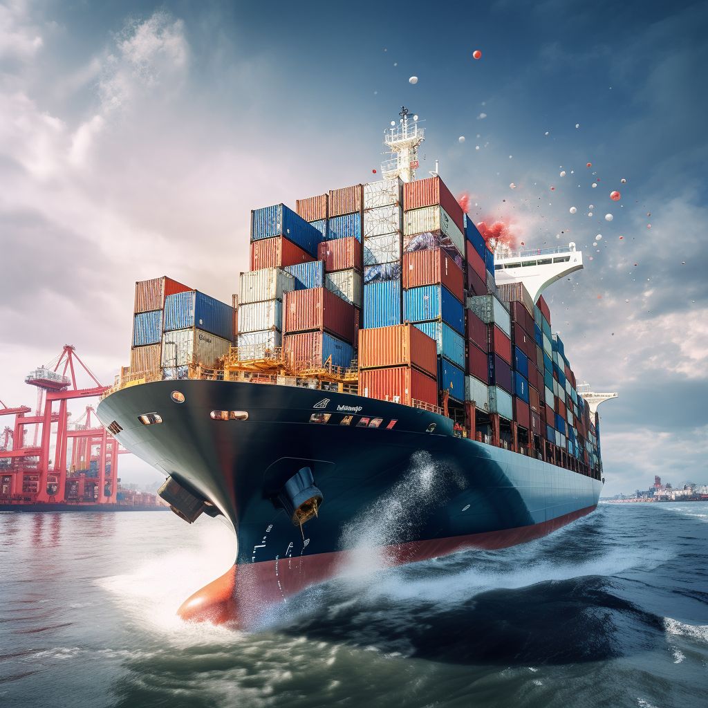 Cargo ship quickly approaching port. 