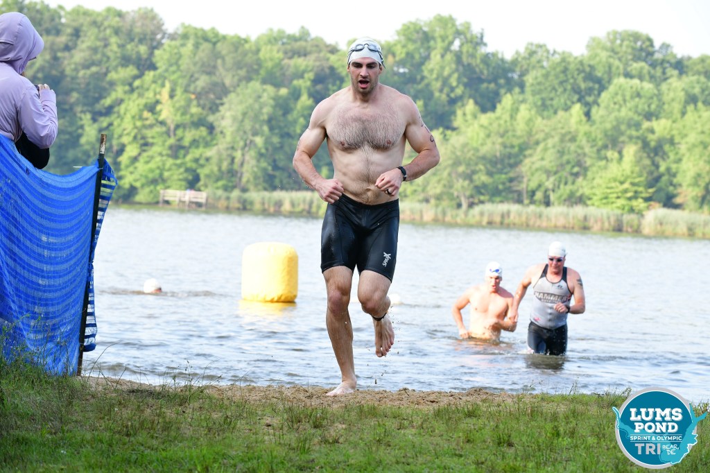 Finishing the 1/2 mile swim